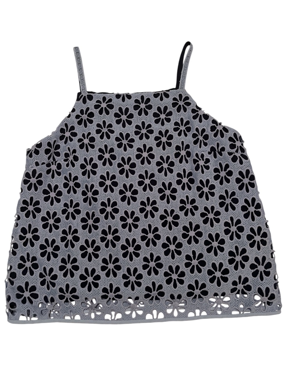 Maeve Anthropologie Navy Tank with Light Blue Crochet Trim